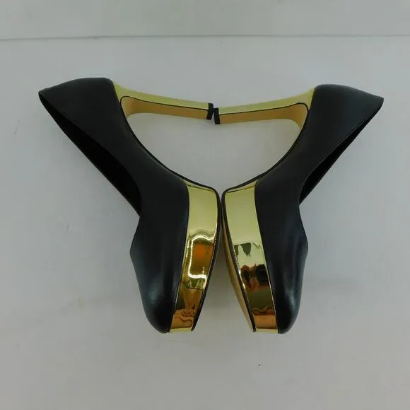 Michael Kors Womens Black and Gold Heels Chantal Platform Pump Size 8 New