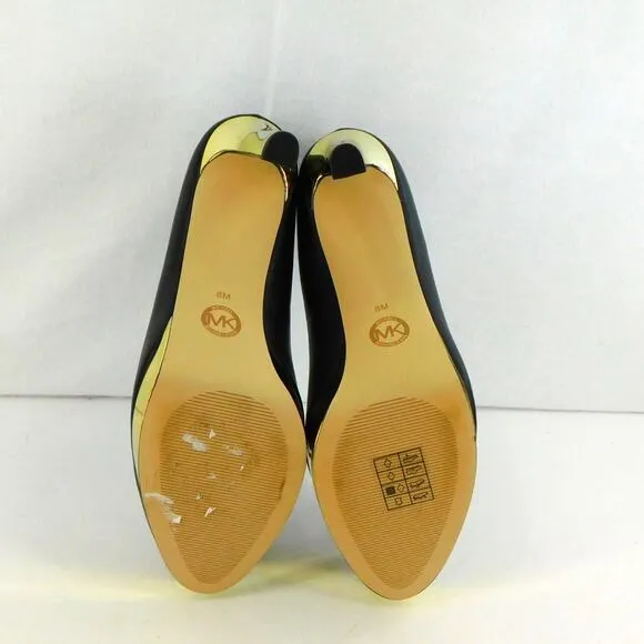 Michael Kors Womens Black and Gold Heels Chantal Platform Pump Size 8 New