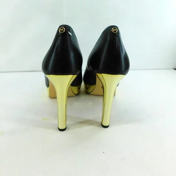 Michael Kors Womens Black and Gold Heels Chantal Platform Pump Size 8 New