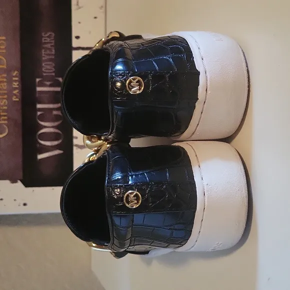 MICHAEL Michael Kors Black Embossed Crocodile Print Sneakers with Gold C…