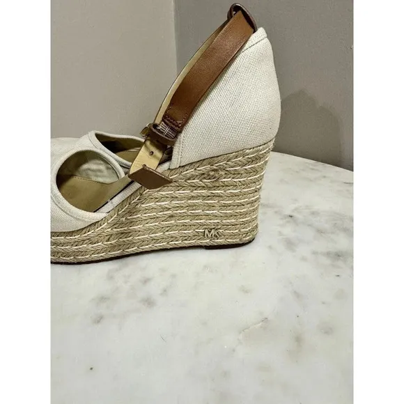 MICHAEL Michael Kors Kendrick Wedge Espadrilles, Light Cream, 7M EUC