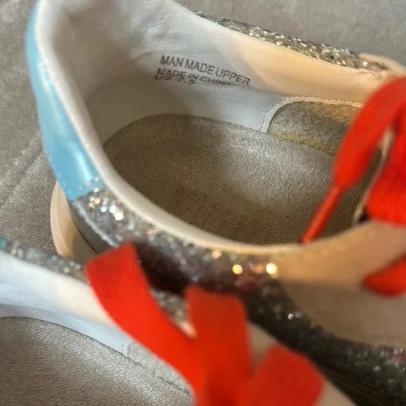 Mi.iM Silver Red Retro Sneakers with Glitter Accents