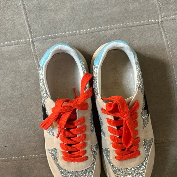 Mi.iM Silver Red Retro Sneakers with Glitter Accents