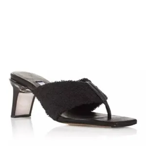 Miista Carissa Black Towel French Terry Clear Heel Square Toe Sandal 7.5
