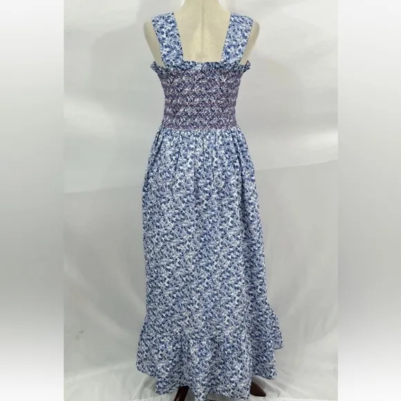 Mille $368 Garden Smocked Floral Sleeveless Vacation MaxiCottage Dress M