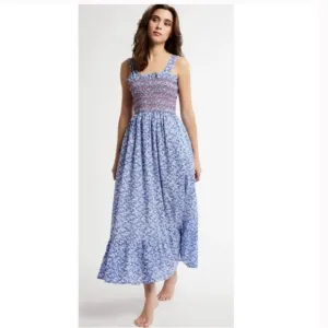 Mille $368 Garden Smocked Floral Sleeveless Vacation MaxiCottage Dress M