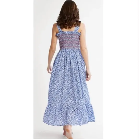 Mille $368 Garden Smocked Floral Sleeveless Vacation MaxiCottage Dress M