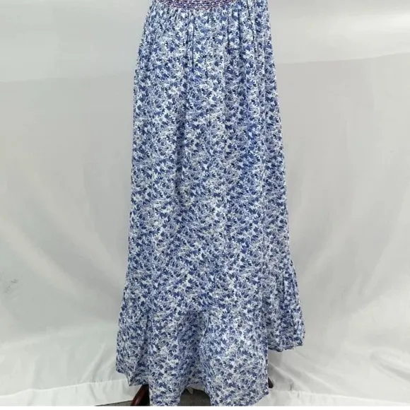 Mille $368 Garden Smocked Floral Sleeveless Vacation MaxiCottage Dress M