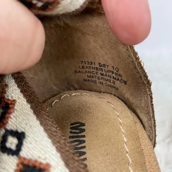 Minnetonka 10 Womens Brown Suede Embroidered Strap Cork Wedge Sandals