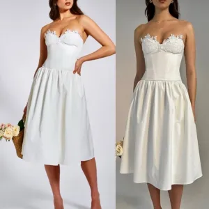 Miss Circle - white lace trim bustier corset drop waist cotton midi / maxi dress