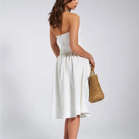 Miss Circle - white lace trim bustier corset drop waist cotton midi / maxi dress
