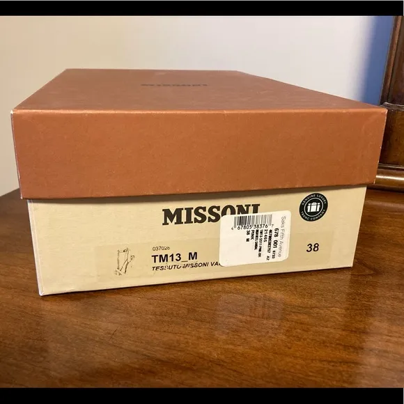 Missoni Italian Designer Signature Pink &amp; Tan T-Strap High Heel Sandals