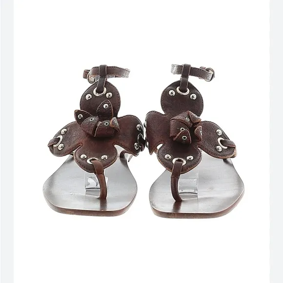 Miu Miu Floral Brown Leather Sandals