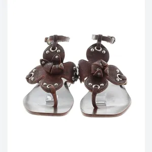 Miu Miu Floral Brown Leather Sandals