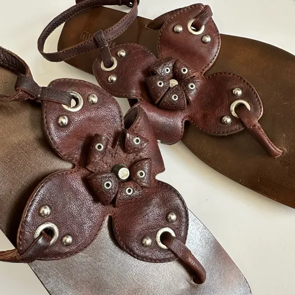 Miu Miu Floral Brown Leather Sandals