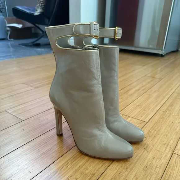 Miu Miu Leather High Heel Ankle  Boots Light Grey Size 36 / US 6