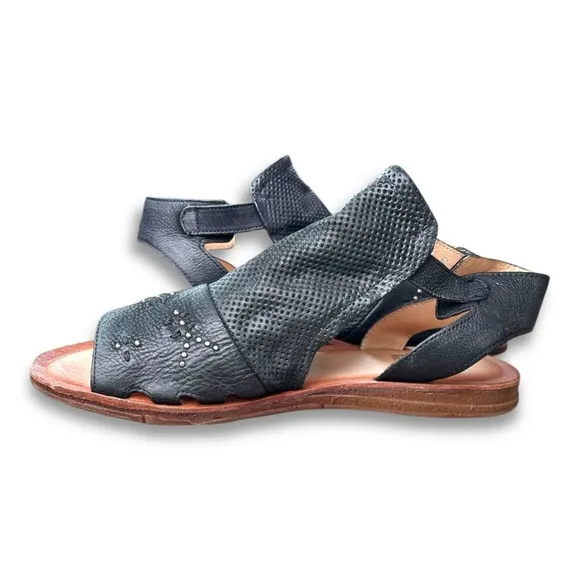 Mix Mooz Fifi Black Leather Hook &amp; Loop Strap Sandals Womens Sz 11 NWOB