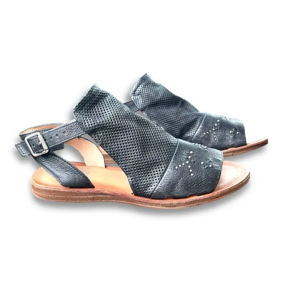 Mix Mooz Fifi Black Leather Hook &amp; Loop Strap Sandals Womens Sz 11 NWOB