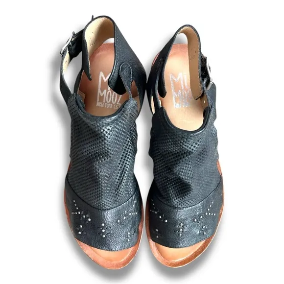 Mix Mooz Fifi Black Leather Hook &amp; Loop Strap Sandals Womens Sz 11 NWOB