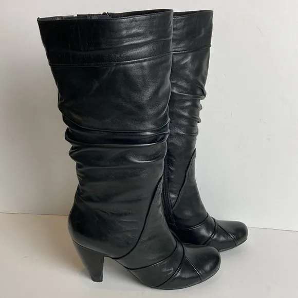 Miz Mooz Black Leather Sunrise Healed Slouchy Boots Size 8.5 Goth Y2K 80’s 90’s