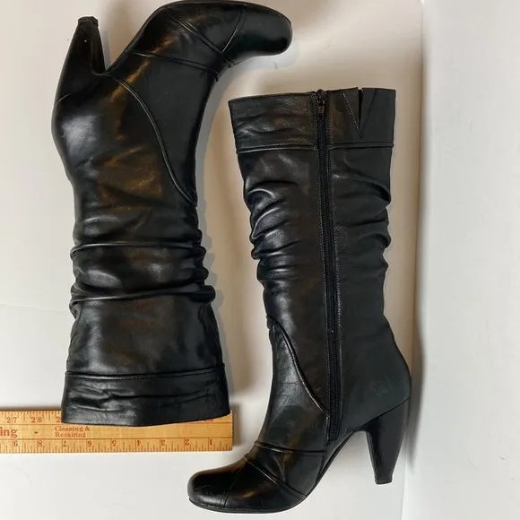 Miz Mooz Black Leather Sunrise Healed Slouchy Boots Size 8.5 Goth Y2K 80’s 90’s