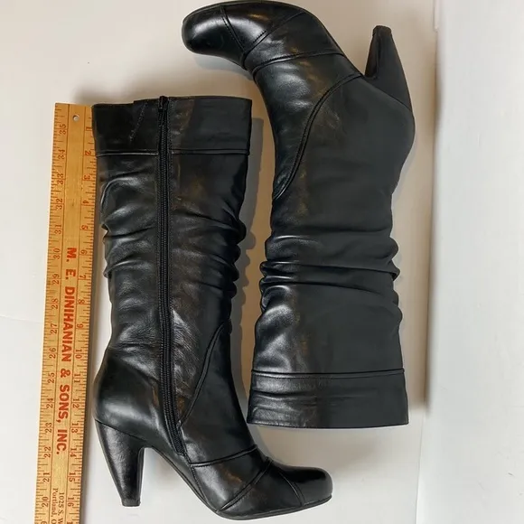 Miz Mooz Black Leather Sunrise Healed Slouchy Boots Size 8.5 Goth Y2K 80’s 90’s
