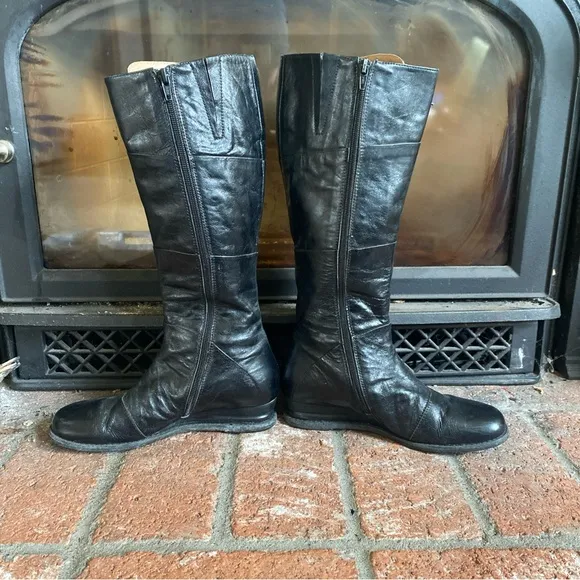 MIZ MOOZ BLITZ Black Leather Tall Full Zip Lace zip Wedge Boots SZ 6 RARE FIND!