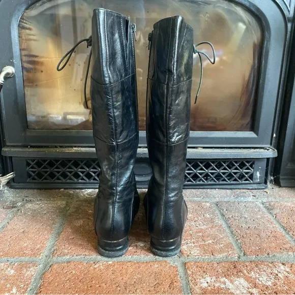 MIZ MOOZ BLITZ Black Leather Tall Full Zip Lace zip Wedge Boots SZ 6 RARE FIND!