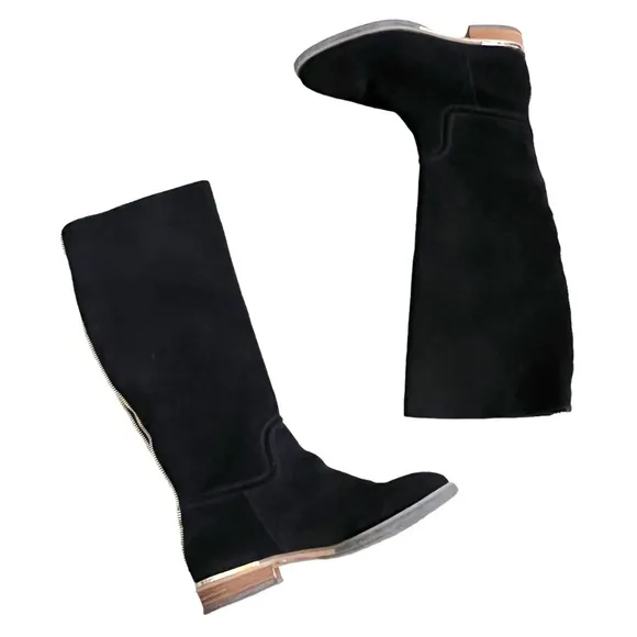 Modern Vice “Charm” Tall Black Suede Boots Full Zipper in Back
