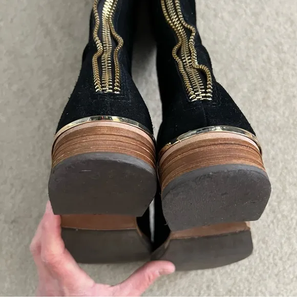 Modern Vice “Charm” Tall Black Suede Boots Full Zipper in Back