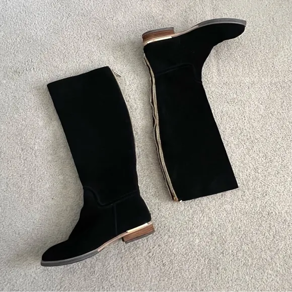 Modern Vice “Charm” Tall Black Suede Boots Full Zipper in Back