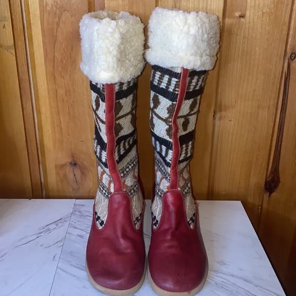 Ms.C Vintage Leather Tapestry Cloth Southwestern Boots Size 6