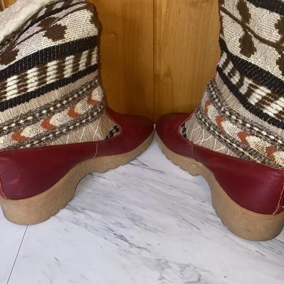 Ms.C Vintage Leather Tapestry Cloth Southwestern Boots Size 6