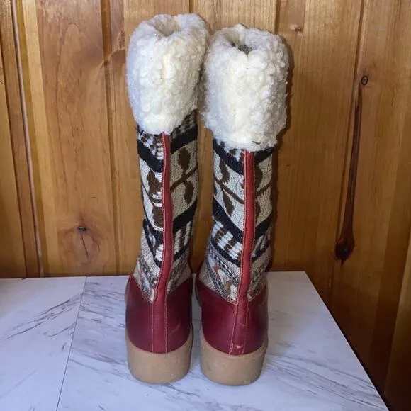 Ms.C Vintage Leather Tapestry Cloth Southwestern Boots Size 6