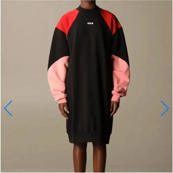 MSGM Milano Colorblocked Sweatshirt-Style Dress Athleisure Streetstyle - SZ S