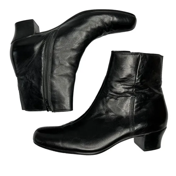 MUNRO American Black Leather Lilian Zip Ankle Boot Women's Size 8.5N