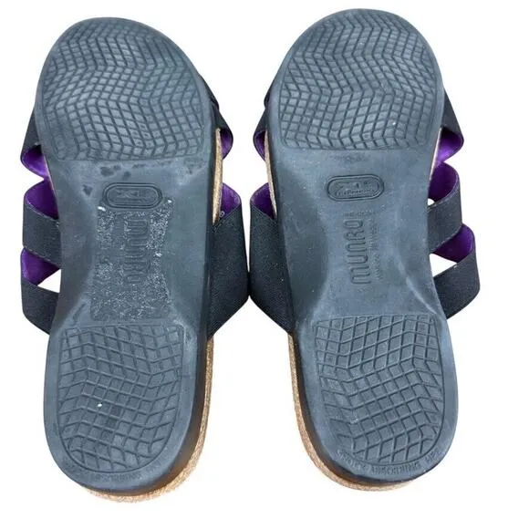 Munro American Delphi Black Slip On Comfort Sandals Toe Ring Strappy Shoes sz 9