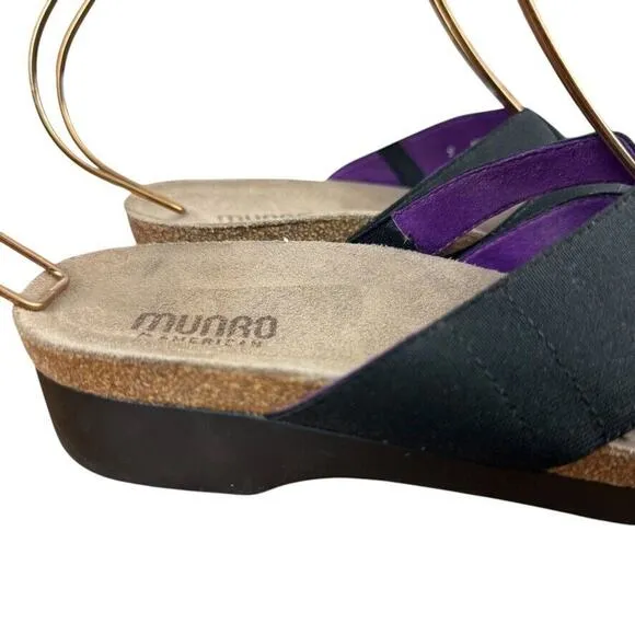 Munro American Delphi Black Slip On Comfort Sandals Toe Ring Strappy Shoes sz 9