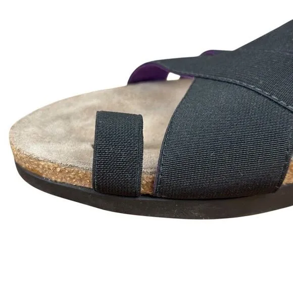 Munro American Delphi Black Slip On Comfort Sandals Toe Ring Strappy Shoes sz 9