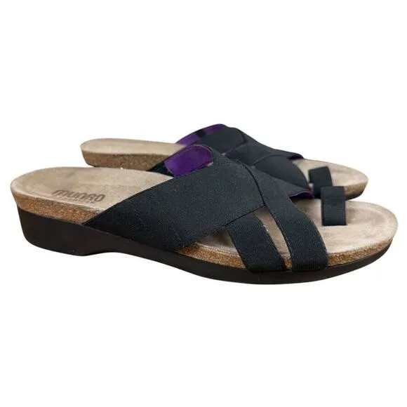 Munro American Delphi Black Slip On Comfort Sandals Toe Ring Strappy Shoes sz 9