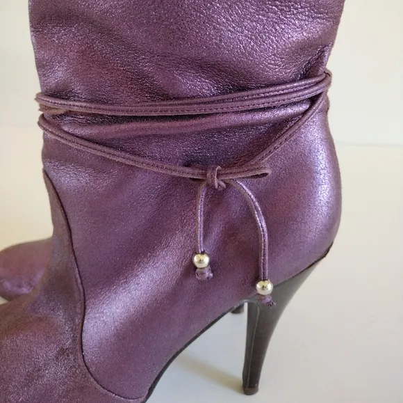 *NaNa Metallic Purple Leather Heeled Pull On Boots Vintage 10