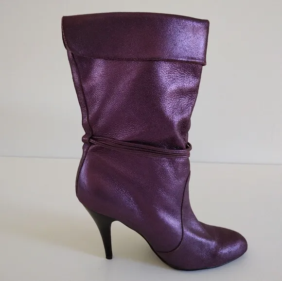 *NaNa Metallic Purple Leather Heeled Pull On Boots Vintage 10