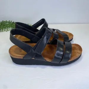 Naot Israel Sharon Black Thread Cork Leather Sandals Size 38 US 7 With Box