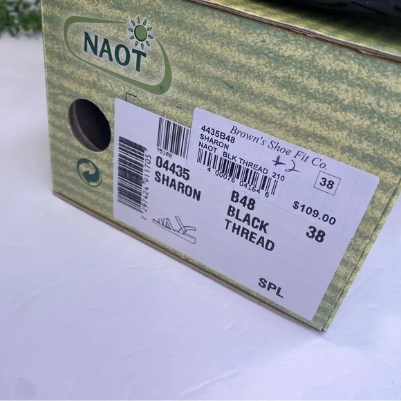 Naot Israel Sharon Black Thread Cork Leather Sandals Size 38 US 7 With Box