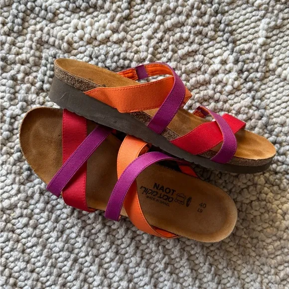 Naot Roxana Sandals Womens Size EU 40 US 9 Red Orange Purple Criss Cross Strap