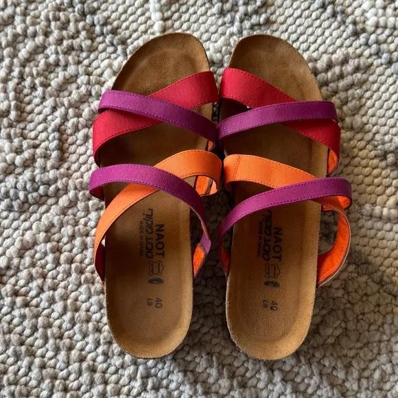 Naot Roxana Sandals Womens Size EU 40 US 9 Red Orange Purple Criss Cross Strap