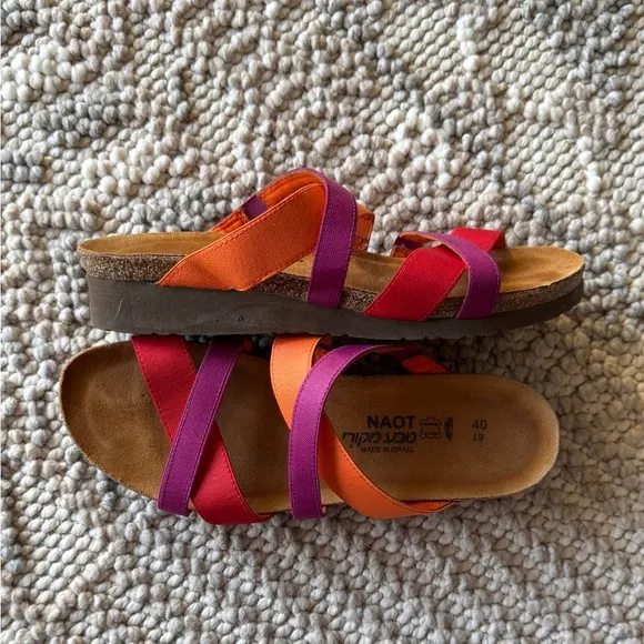 Naot Roxana Sandals Womens Size EU 40 US 9 Red Orange Purple Criss Cross Strap