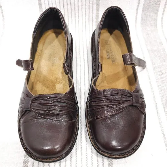NAOT Shoes Womens 8.5 EU 39 Tone Mary Jane Brown Round Toe Comfort Teacher Flats