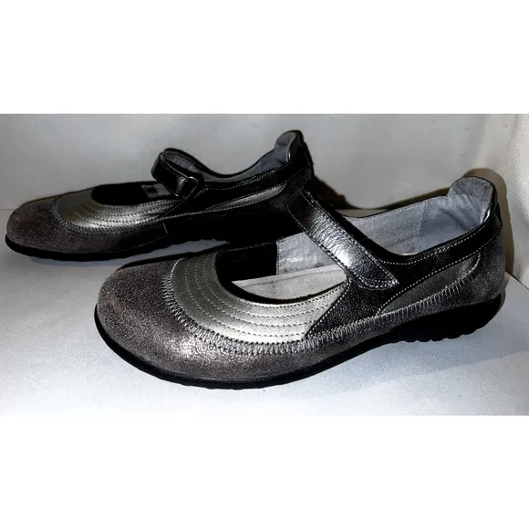 NAOT Shoes Women's Sz 9/40 Gray Grey Suede Patent Leather KIREI Mary Janes Flats