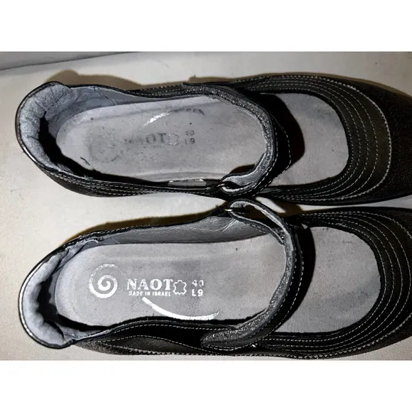 NAOT Shoes Women's Sz 9/40 Gray Grey Suede Patent Leather KIREI Mary Janes Flats